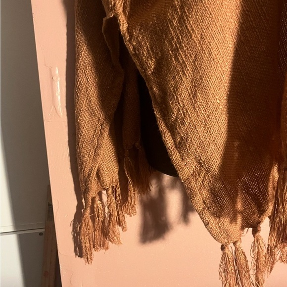 NWT Hooded Poncho Kimono coastal Beachey open raw hem fringe OS rust orange - Picture 5 of 8